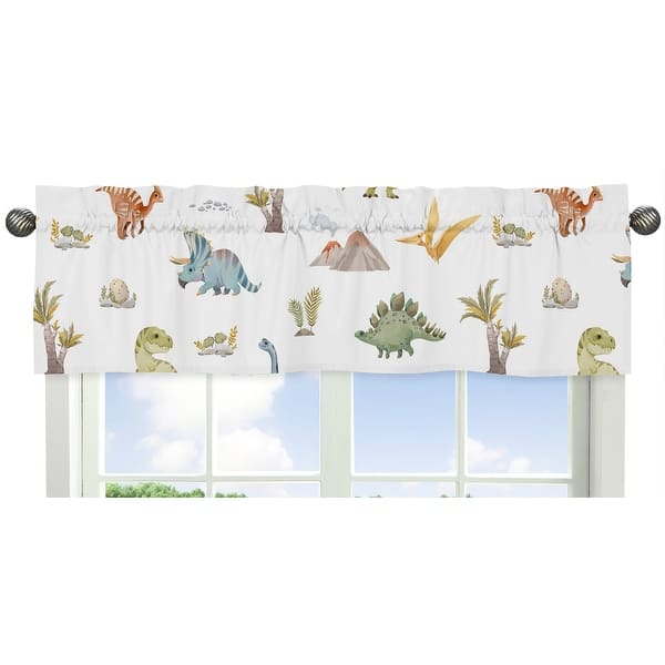 slide 2 of 6, Sweet Jojo Designs Watercolor Dinosaur Dino Boy Window Curtain Valance Green Blue White Modern Jurassic Dinosaurs Nature Animal