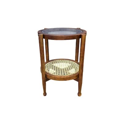 21" Hyacinth Round Accent Table with Shelf - Elegant Glass Top and Wooden Frame Storage Table
