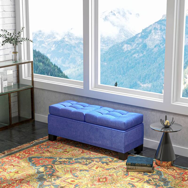 Storage Ottoman Bench, Bedroom End Bench, Upholstered Storage Bench with Button