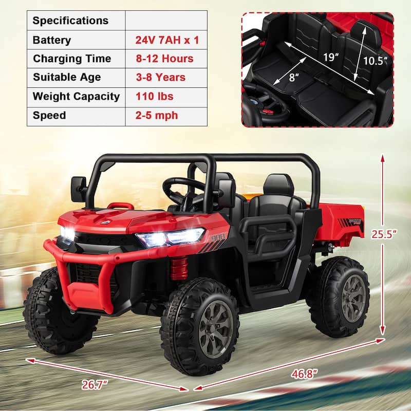 Gymax 24V Kids Ride On Dump Truck 2-Seater Electric Truck w/ Remote