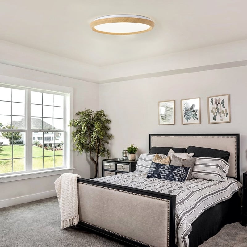 Modern Wood Grain Flush Mount Ceiling Light Milky White LED Fixture for Living Room Bedroom