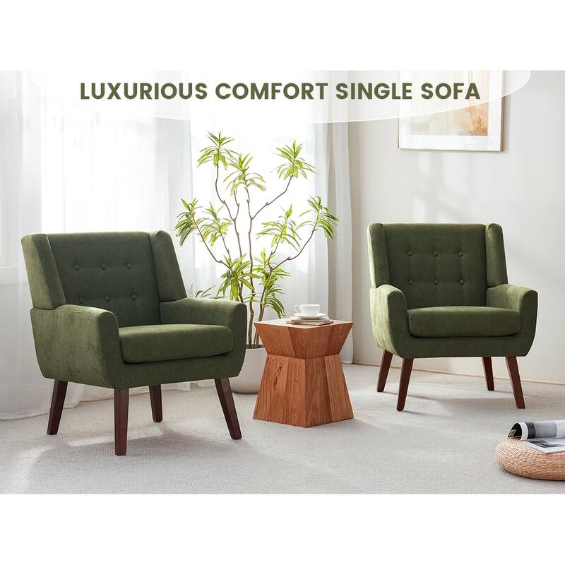 HUIMO Modern Linen Upholstered Armchair Tufted Accent Chair