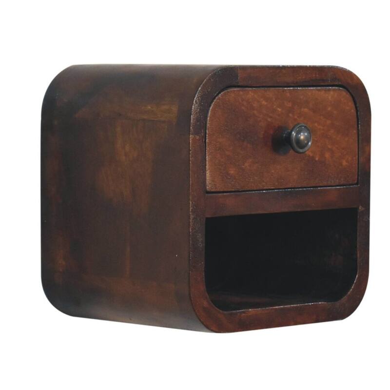 Artisan Furniture Solid Wood Extra Mini Curved Chestnut Bedside with Open Slot, Brown