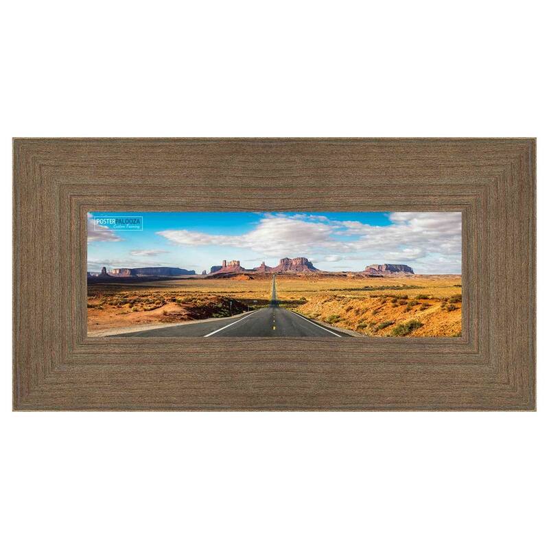 40x14 Distressed/Aged Walnut Complete Wood Panoramic Frame with UV Acrylic, Foam Board Backing, & Hardware