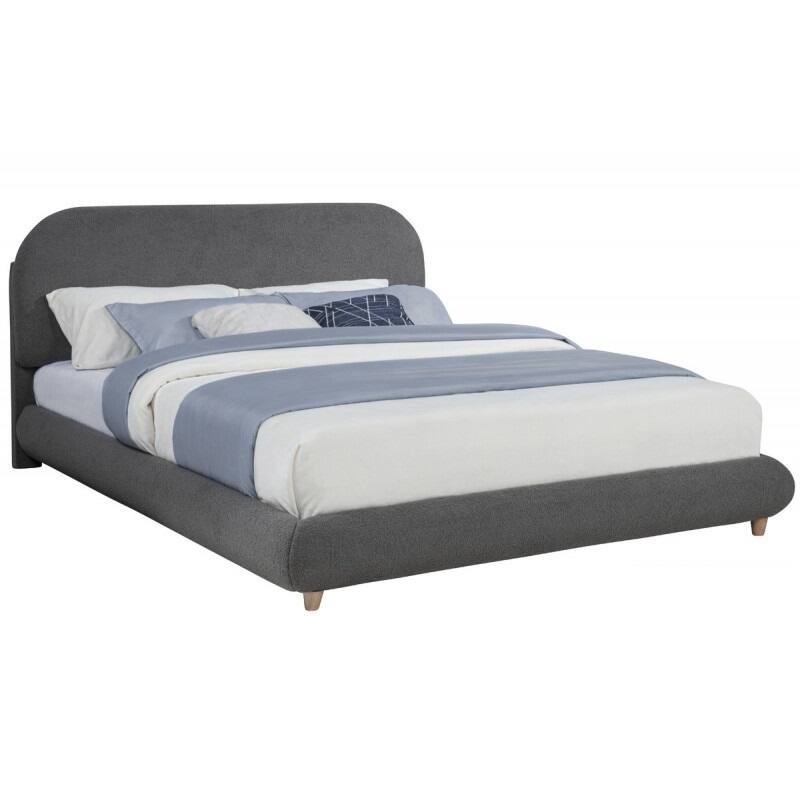 Low-Profile Queen-Size Platform Bed with Soft Fleece Upholstery, Modern Wood Frame, Gray
