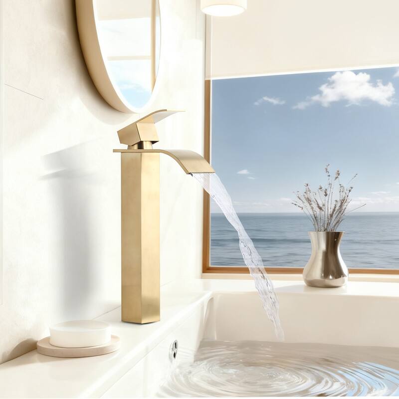 WOWOW Single Handle Single Hole Waterfall Bathroom Vessel Faucet
