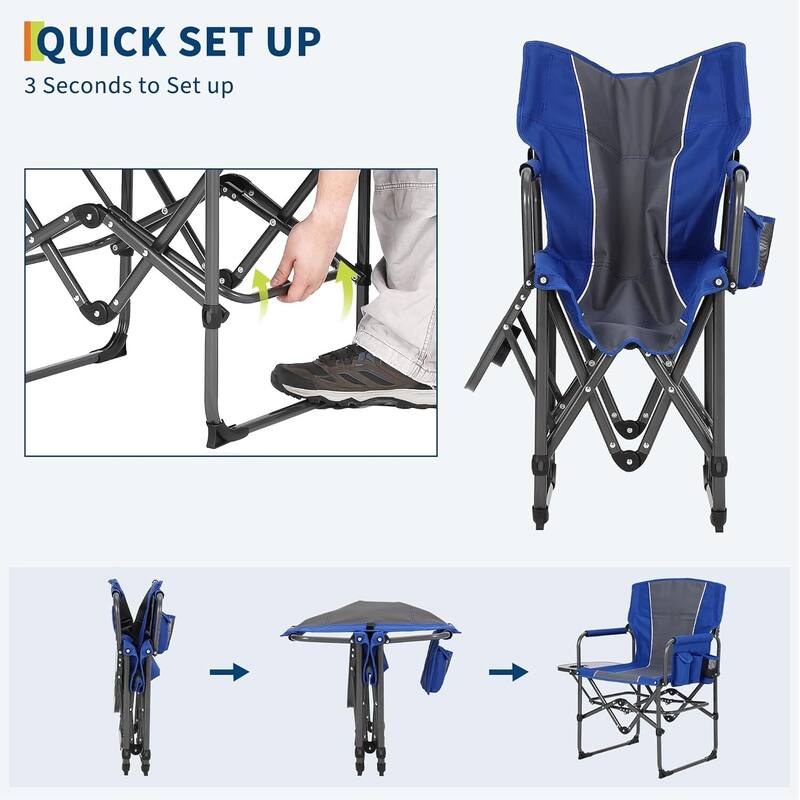 Oversized 2 Pcs Folding Portable Outdoor Director Camping Chair for Lawn, Fishing, Sports