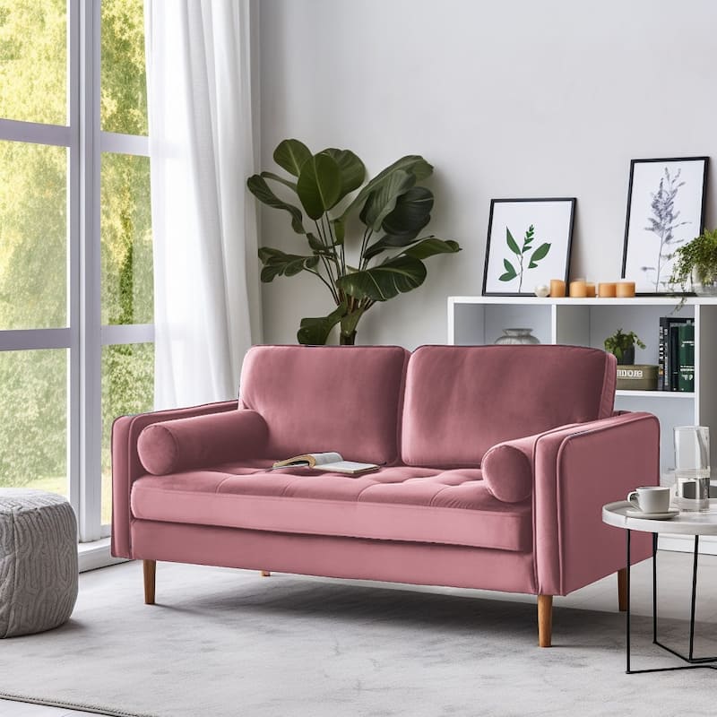 Banavos 58'' Velvet Square Arm Loveseat - PInk