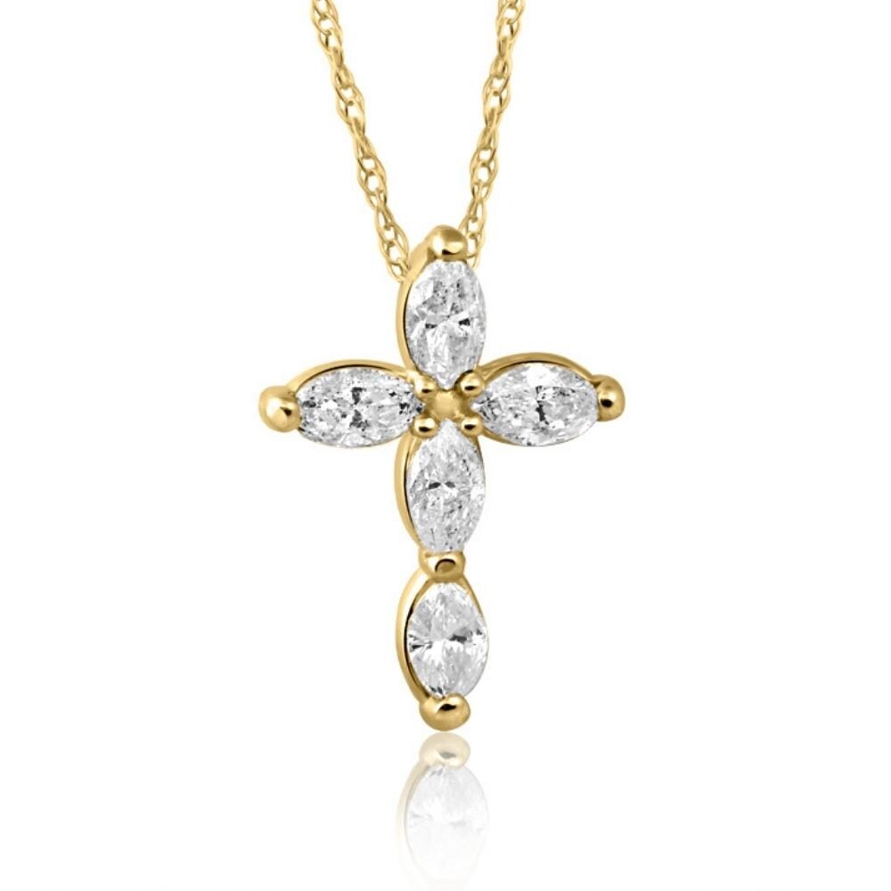 Bliss Diamond 1/2Ct Marquise Diamond Cross Petite Pendant Yellow Necklace Gold (1/2 inch tall)