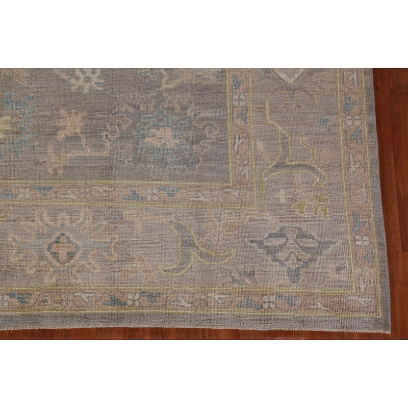 Hand Knotted Oriental 100% Wool Carpet Transitional All-Over Greys & Charcoal Oushak Area Rug - 9' 10'' X 8' 1''