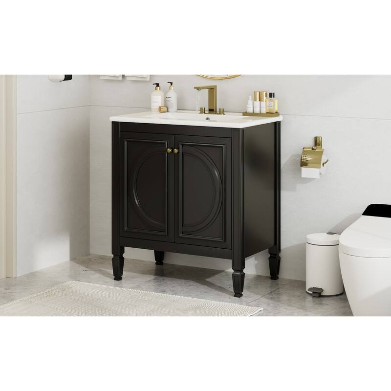 30" Bathroom Vanity With Sink, Two Doors With Shelf, Soft Close Door Hinges, Vintage Style
