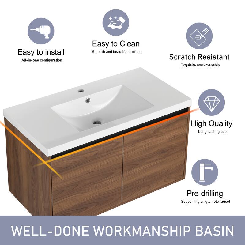 30"/36" Floating Bathroom Vanity with Sink, Wall Mounted Bathroom Vanity with Soft Close Doors