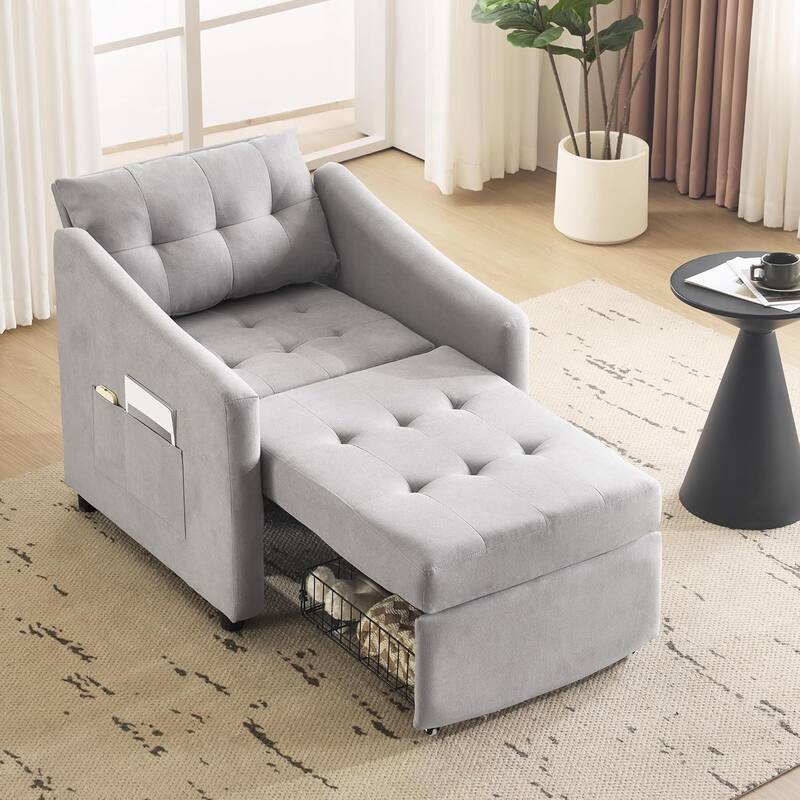 Bezseller Convertible Sofa Bed Chair, 3-in-1 Sleeper Chair with Storage Drawer, Light Gray - Light Grey