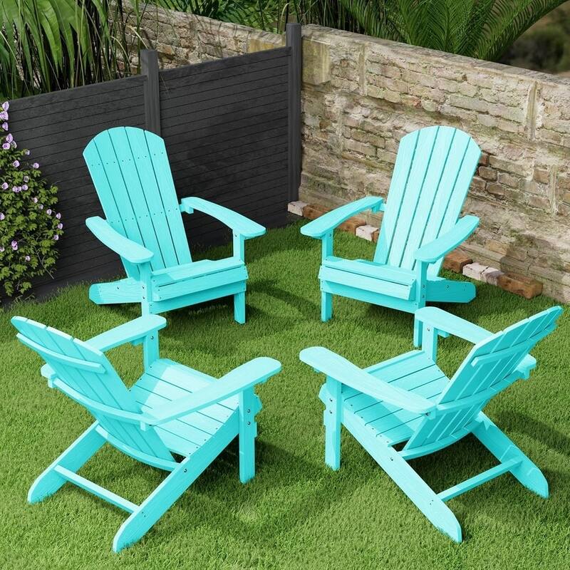 WINSOON All Weather HIPS Outdoor Plastic Adirondack Chairs Set of 4 - Aruba Blue