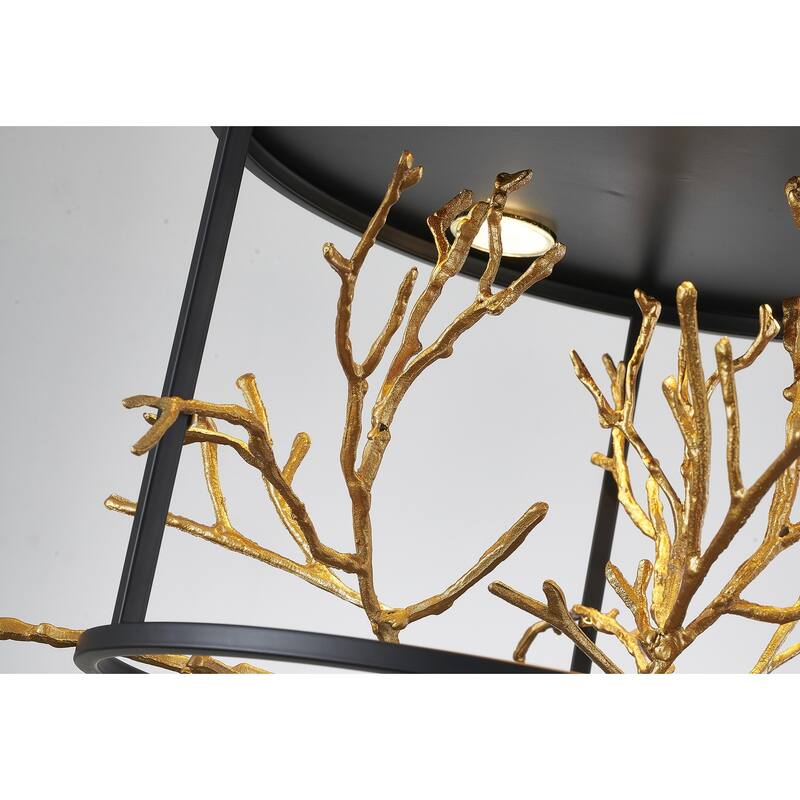5-Light Matte Black Pendant With Gold Branch Accents