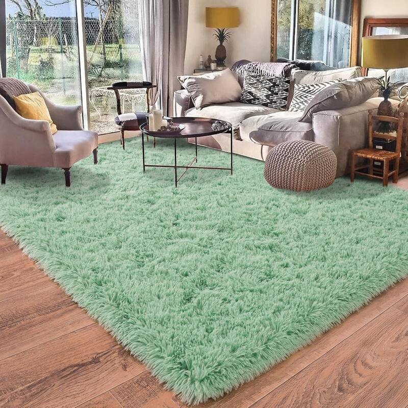 Large Shaggy Home Decor Carpets Fluffy Area Rugs for Living Room Bedroom - 8'x10' - mint green - Rectangle