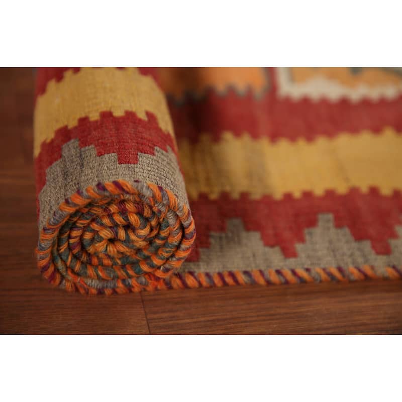 Vegetable Dye Kilim Qashqai Persian Vintage Rug Flatweave Wool Carpet - 4'3"x 6'4"