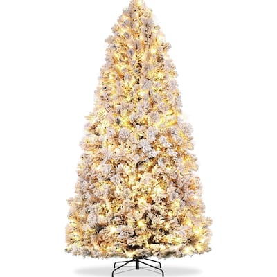 6 FT Christmas Tree with 200 Multicolor Led Lights, Prelit Snow Flocked Christmas Tree with Foldable Metal Base