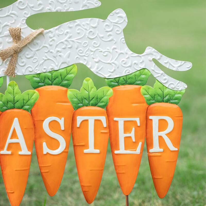 Glitzhome Easter Metal Bunny Yard Stake Wall Decors Standing Sign