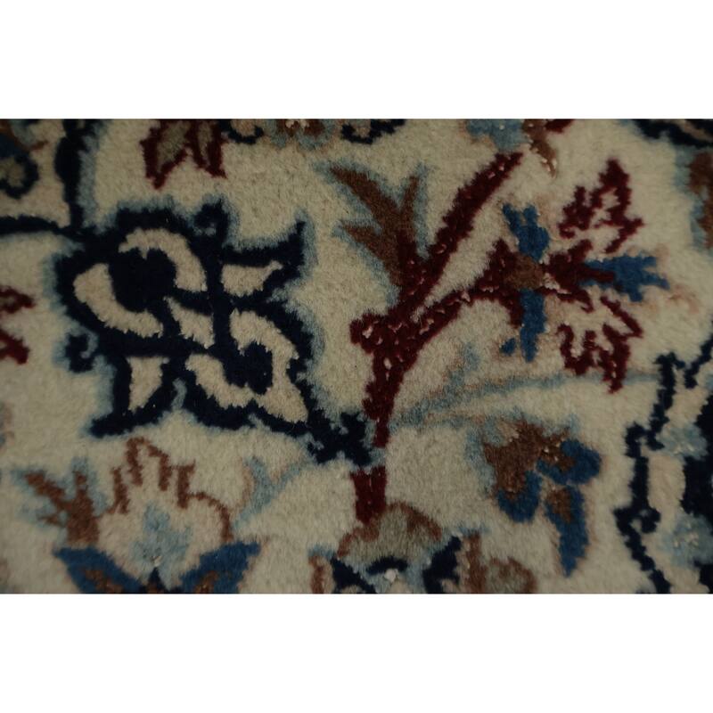 Hand Knotted Oriental Wool & Silk Carpet Traditional Floral Beige & Ivories Nain Area Rug - 8' 5'' X 5' 6''