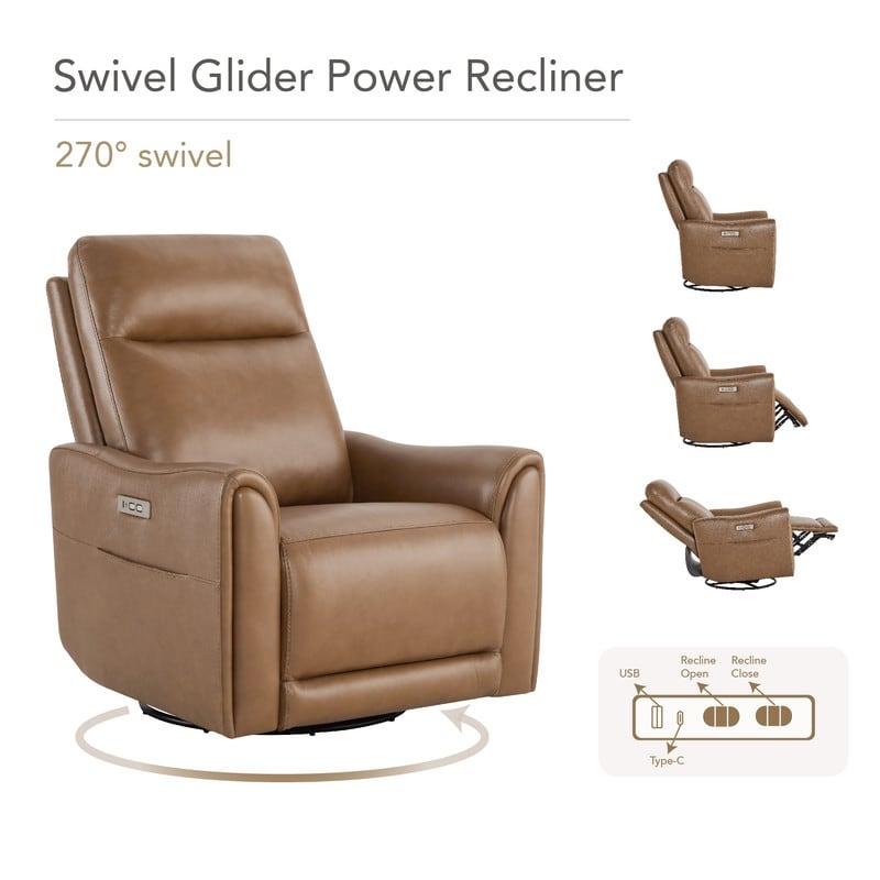 Spruce & Spring Farley Power Swivel Genuine Leather Recliner Chair