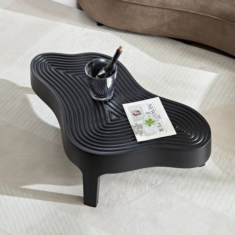 Modern Fiberglass Coffee Table Apartment Irregular Center Table with Matte Black Relief, for Living Room