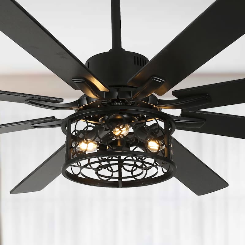 Bella Depot 72" Industrial Large Ceiling Fan 6-speed 3-Light Farmhouse Metal Caged Black Ceiling Fan with Light and Remote