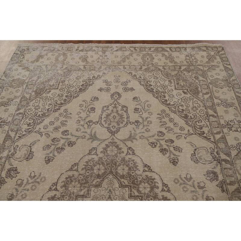 Traditional Distressed Tabriz Persian Vintage Rug Handmade Wool Carpet - 6'3" x 9'8"