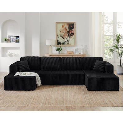 132.48" U-shaped Modular Square Armrests Sectional Sofa with 2 Pillows