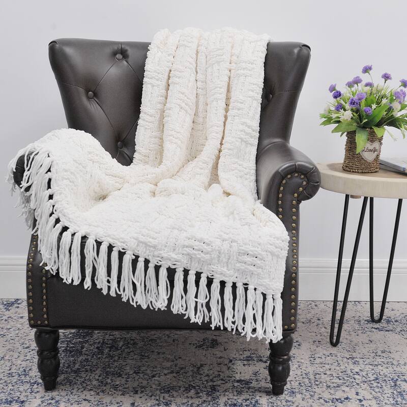 Cable Knitted Couch Cover Throw Blanket - 50" x 60" - White