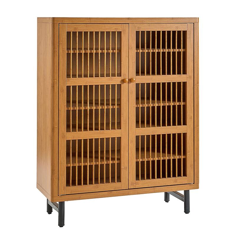 Shoe Cabinet with Shutter Doors, Shoe Storage Cabinet with Adjustable Shelves, Entryway Wooden Shoe Rack Organizer