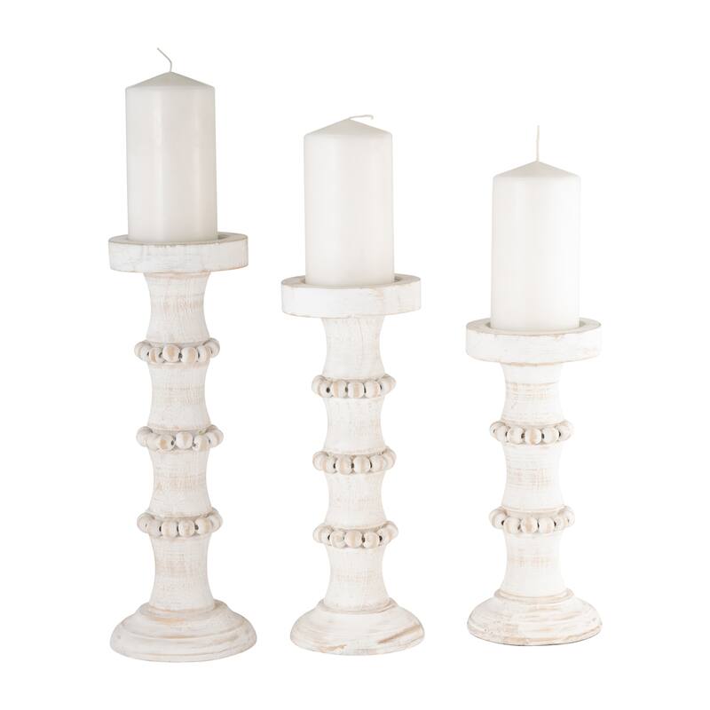 Sagebrook Home Artisanal Wood Pillar Candle Holders