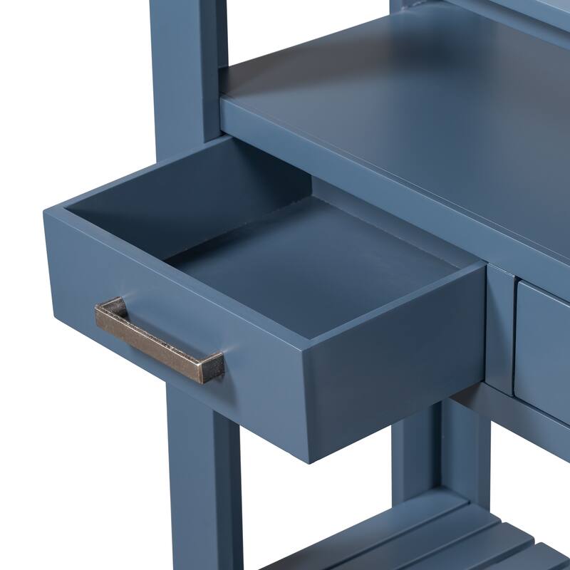61.5"Large Entryway Table with 4 Drawers,Painted Console Table with 3-Tier Open Shelves and Metal Handles