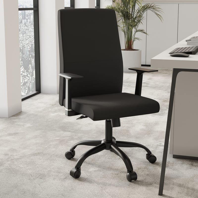 Evander Ergonomic Leather Upholster Office Chair with Aluminum Frame, Foam Cushion, Fixed Armrests, 360° Swivel & Quick Assembly