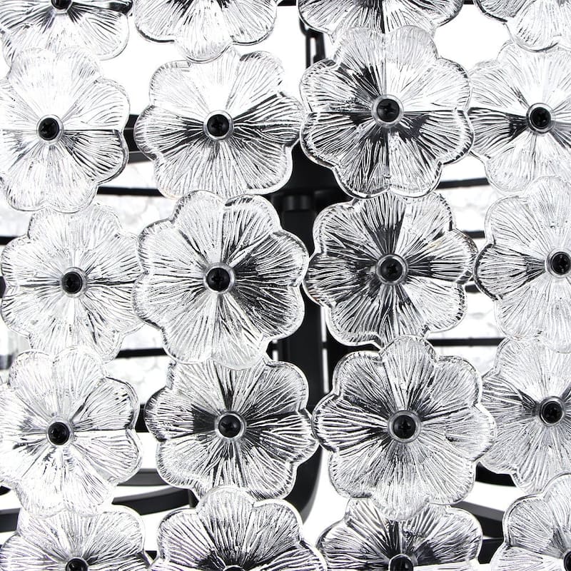 Mid-Century 8-Light Glass Blossom Round Cage Chandelier 25.6 in