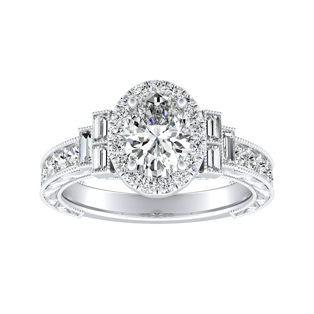 Vintage Art Deco Engagement Ring 14K White Gold Over 3Ct Round cut Diamond