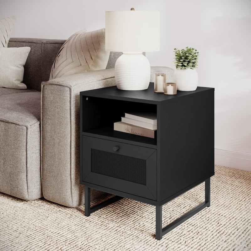 Mid-Century Modern Side Table with Storage Drawer and Shelf - 17"W x 19"D x 22"H