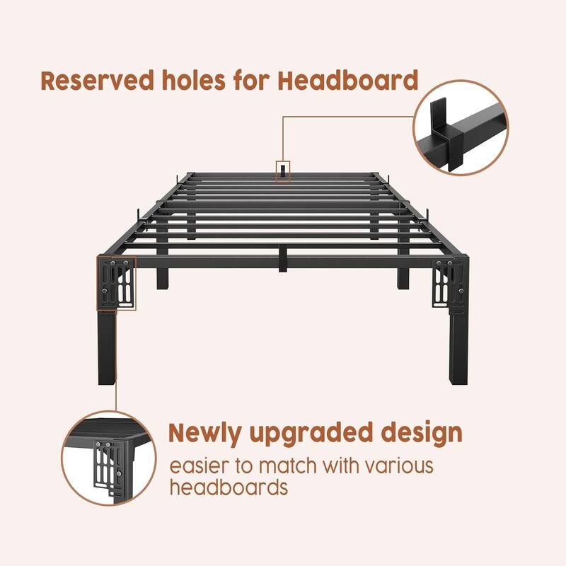 Bed Frame, Sturdy Metal Platform with Durable Iron Slat Support and Legs