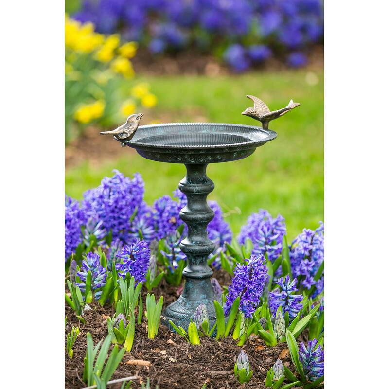 19 in. Cast Iron Bird Bath on Pedestal