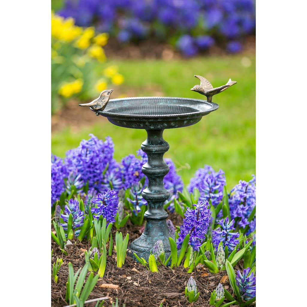 19 in. Cast Iron Bird Bath on Pedestal
