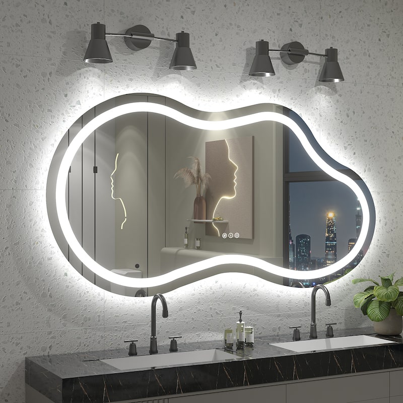 UL Certified Irregular LED Anti-fog Cloud-shaped Wall Bathroom Vanity Mirror - 60"x32" - Front and back light
