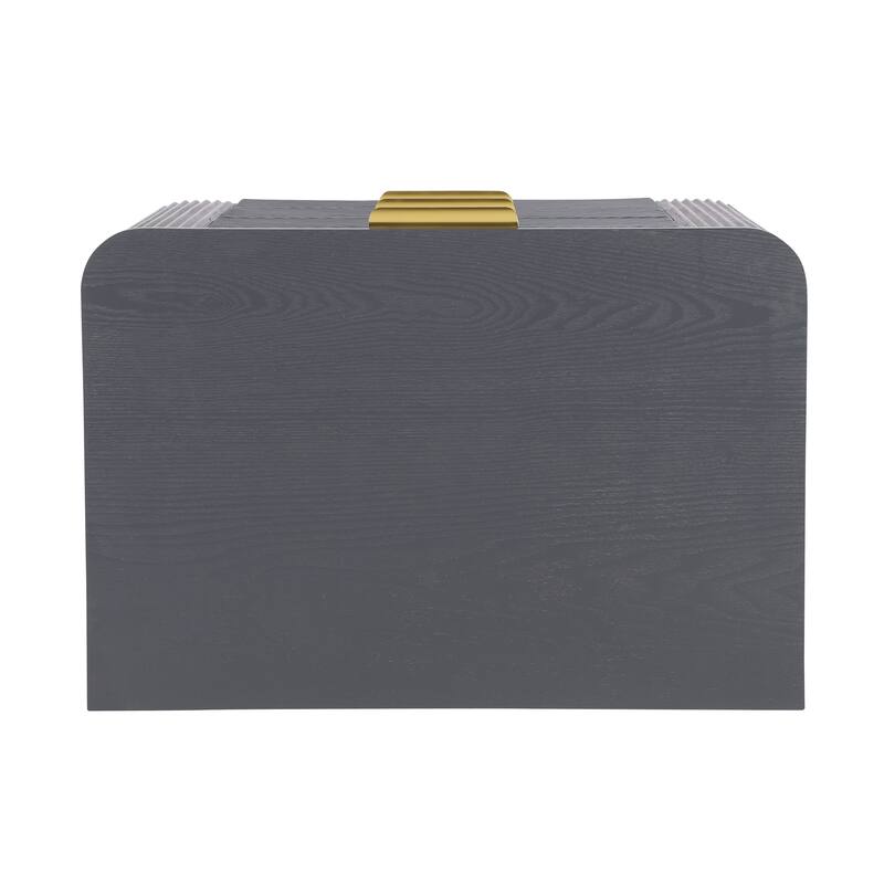 Mid-Century Fluted 3-Drawer Nightstand - Curved Profile + Gold Glossy Handles, Easy Assembly (Dark Gray)