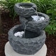 preview thumbnail 1 of 7, 3-Tier Chiseled Basin Solar Outdoor Water Fountain with Battery - 17"