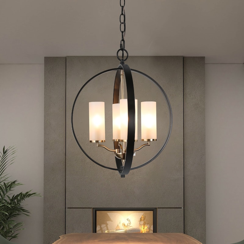 Transitional 4-light Candle Chandelier Globe Pendant Lights with Frosted Glass - D 18" x H 20"