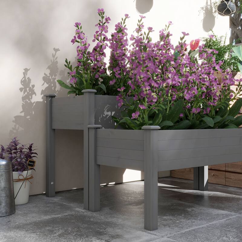 Outsunny 2 Tier Raised Garden Bed, Elevated Wooden 2 Box Planter , Gardening Grow Stand, Planting Bed for Flowers