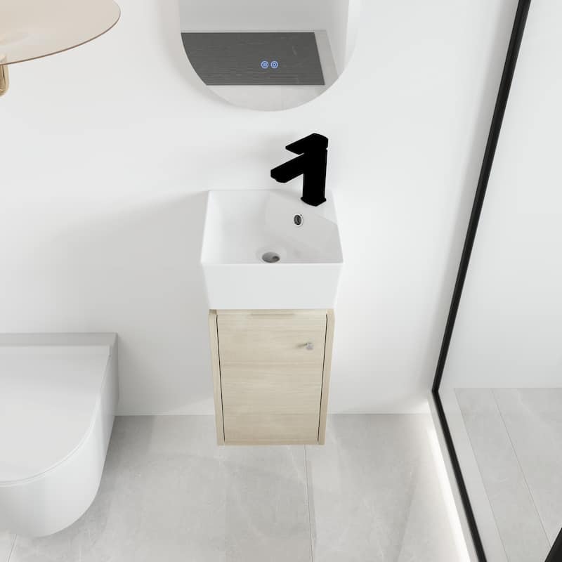 Malwee 12" Floating Bathroom Vanity, Mini Wall Mounted Bathroom Vanity with Ceramic Sink and Soft Close Door