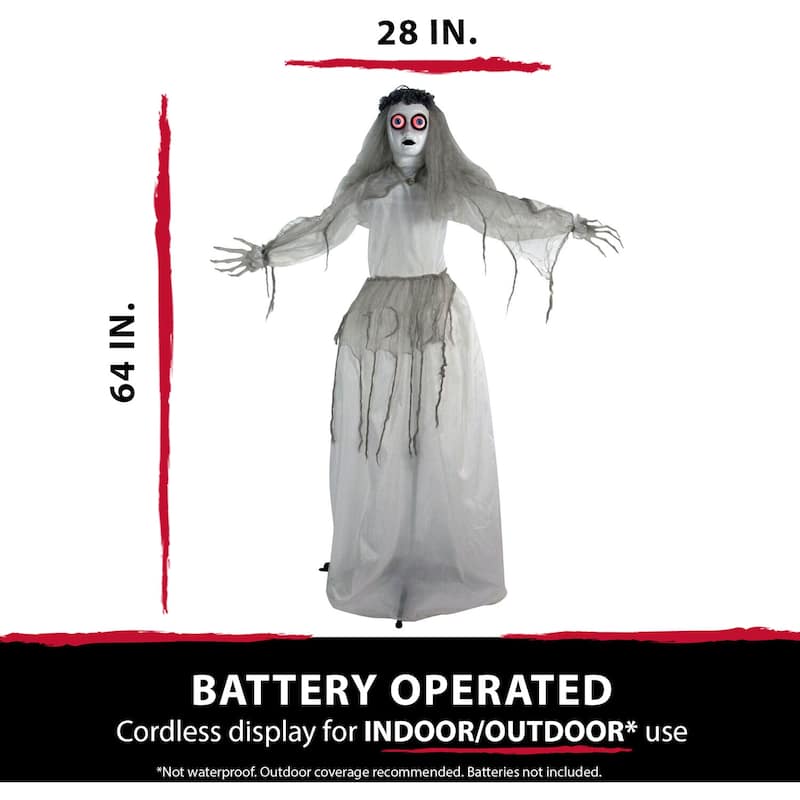 Haunted Hill Farm 5-Ft. Animatronic Bride, Indoor/Outdoor Halloween Decoration, Eyes Light Up Red, Poseable, Battery-Operated