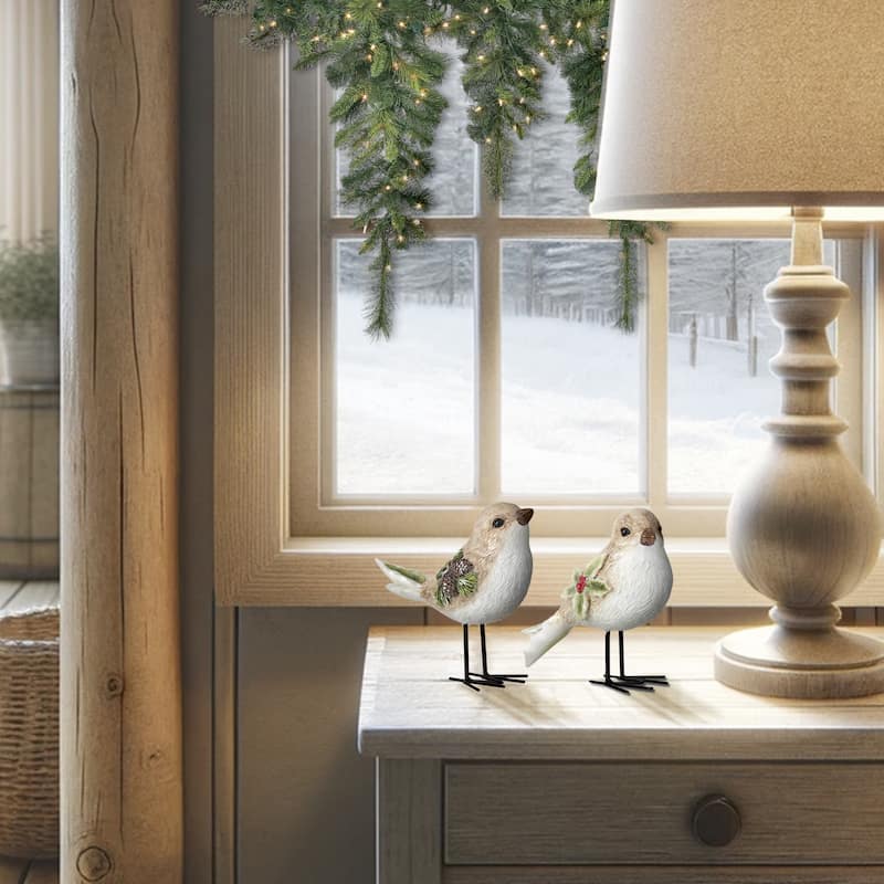 6" Resin Winter Chalet Bird Set of 2
