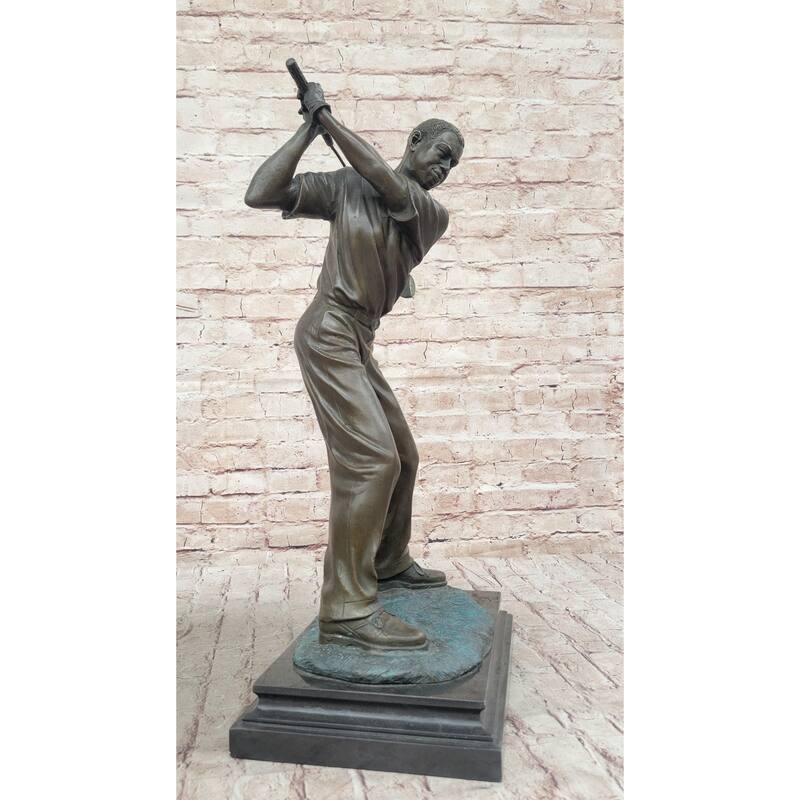 Signed Original Milo Male Golfer Sport Trophy Solid Bronze Sculpture Figurine