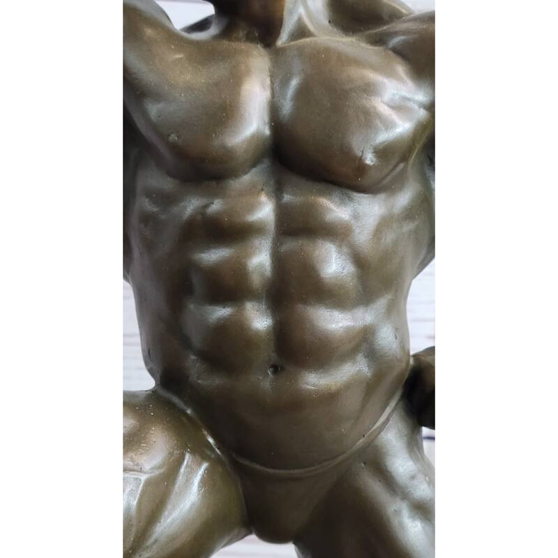 Iron Man Muscular Bodybuilder Posing Flexing Bronze Sculpture Statue Trophy Figure